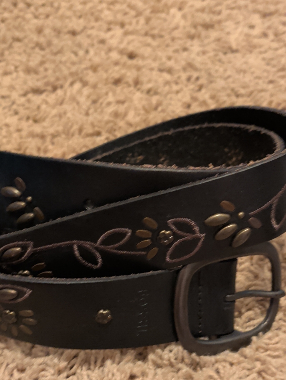 Fossil Brown Leather Floral Studded Belt